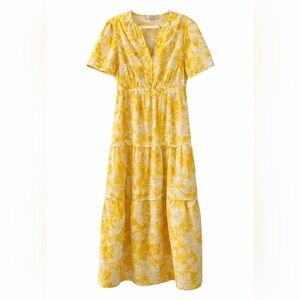 Casa Cabana Butter Yellow Floral Maxi Dress Large 100% Cotton Tiered Boho Spring